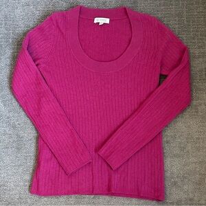 Kinross Cashmere Raspberry Red Ribbed Crew Neck Sweater M